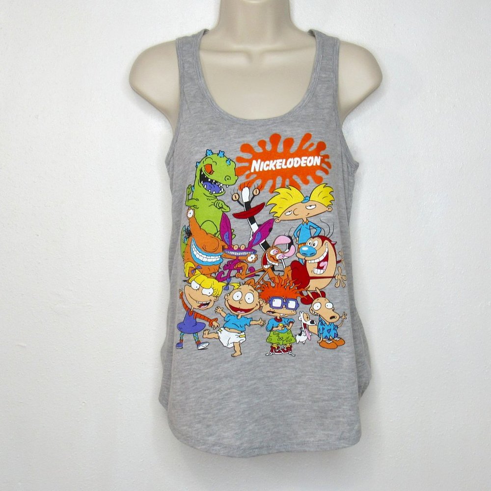 Juniors Nickelodeon Logo Characters Group Shot Graphic Muscle Tank Top Size S